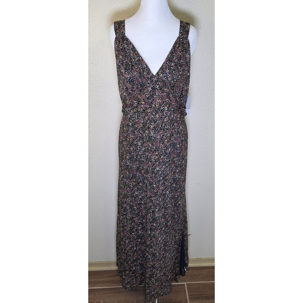 Jessica Simpson V-Neck Evening Blue Romantic Ditsy Maxi Dress Side Slit XXL NWT
